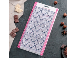 Форма пластиковая для шоколада 21 ячейки &quot;Сердца №2&quot; 28x14x2,5 см