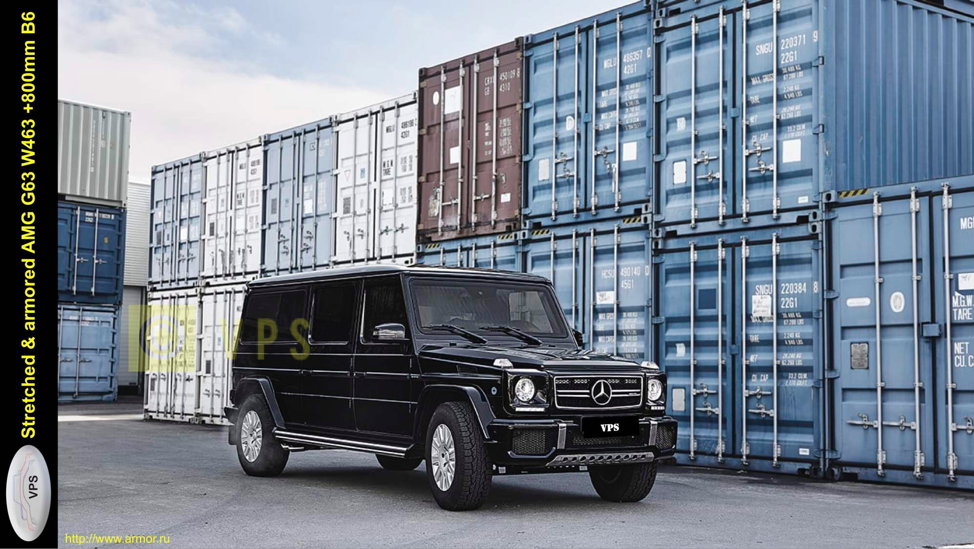Premium class discreetly armored and elongated SUV based on LHD Mercedes-Benz G350d,G400d,G500 and AMG G63 W463, CEN BR4-BR7, 2025/26 YM