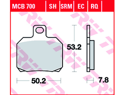 Тормозные колодки передние/задние TRW MCB700 для Ducati // Yamaha // Suzuki // KTM // Bombardier // Aprilia // Benelli // Bimota // Cagiva // CPI // Derbi // Laverda // Malaguti // MBK // Moto Guzzi // Moto Morini // MV Agusta // MZ/MUZ // Peugeot