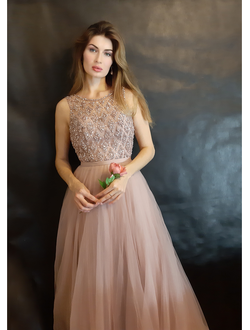 Пудровое розовое вечернее бальное платье "Роми" напрокат в Уфе выпускной