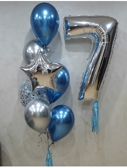 Набор шаров с гелием на день рождения "Синий хром с цифрой"
