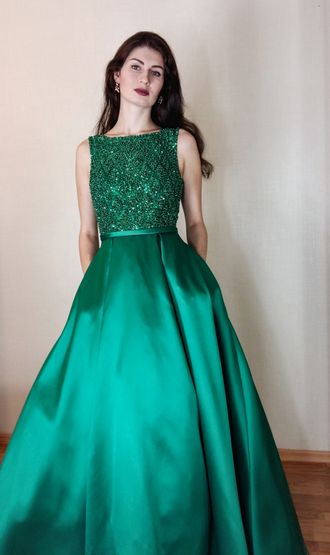 Изумрудное зеленое вечернее/бальное платье "Роми" прокат Уфа