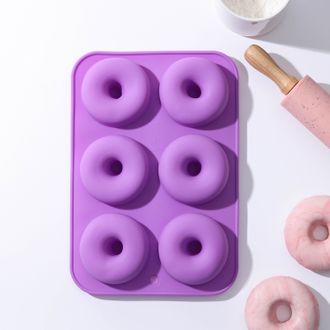 Форма для выпечки Доляна «Пончик», 26×18 см, 6 ячеек, цвет МИКС, диаметр пончика - 7,5см