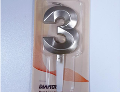 Свеча в торт «Грань», цифра "3", Золото