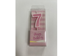 Свеча в торт на шпажке РОЗОВАЯ с белым ОБОДКОМ, цифра 7