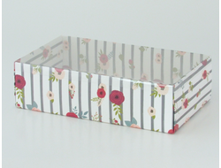 Коробка подарочная ВЫСОКАЯ 5П-В с Прозрачной крышкой (25*15* выс 7 см), Бордовые цветы