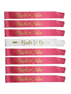 Ленты 7+1  "Bride Team" цвет: розовый и белый