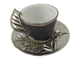 Набор для кофе на 6 персон, черные чашки (фарфор) с серебряной подставкой и металлическими декоративными блюдцами (в коробке)