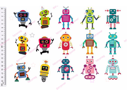Фетр с рисунком "Роботы разные 15 штук"