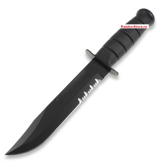 Тактический нож Ka-Bar 1212, чёрный, серрейтор, кожа