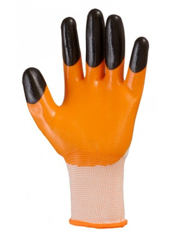 Перчатки нейлоновые (оранжевые) с нитриловым покрытием 3/4 (пальчики)