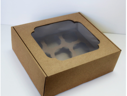 Коробка ПЛОТНАЯ на 9 кексов с окном, 27*25*10 см, КРАФТ
