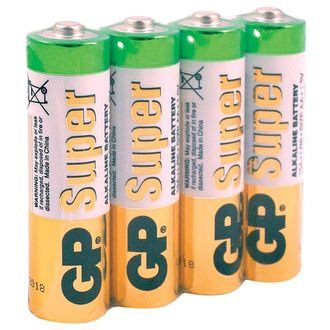 Батарейки КОМПЛЕКТ 4 шт., GP Super, AA (LR06, 15А), алкалиновые, пальчиковые, в пленке, 454090