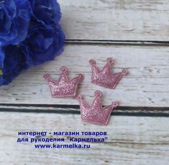 Патчи №53-1 - небольшая корона, размер 1,9х2,5см цвет розовый, 4р/шт