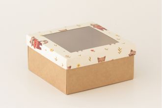 Коробка подарочная ВЫСОКАЯ 4П-В С ОКНОМ (15*15 высота 7 см), Весенние зверушки