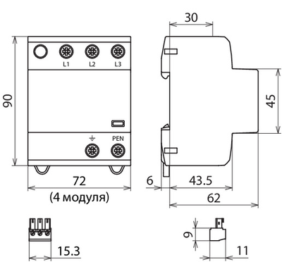 941305 Комбинированное УЗИП класса I+II DEHNshield для трехфазных систем TNC с контактом для удаленной сигнализации