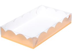 Коробка для печенья и пряников с фигурным краем и пластиковой крышкой, 20*12*3,5 см, ЗОЛОТО (080422)