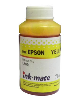 Чернила Ink-Mate желтые Yellow для принтеров Epson L100, L110, L120, L200, L210, L300, L350, L355, L550, L555, L800, L805, L1300, L1800, ET-4550, ET-4500, ET-2550, ET-2500 водорастворимые 70 мл