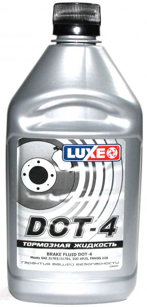 LUXE Тормозная жидкость DOT-4 910г серебр.кан (кор.12шт)