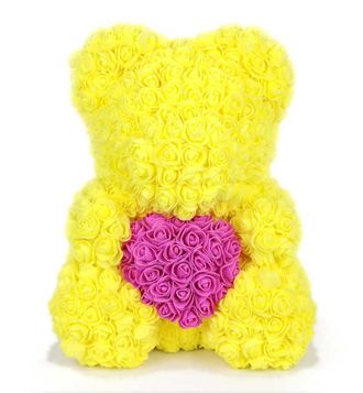 Мишка из роз с сердечком - жёлтый 40 см