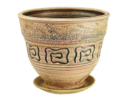 Бежевый керамический горшок для домашних растений диаметр 34 см в античном (греческом) стиле