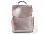 Кожаный женский рюкзак-трансформер серебристо-пудровый