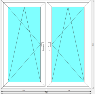 Окно двустворчатое с двумя поворотно-откидными створками