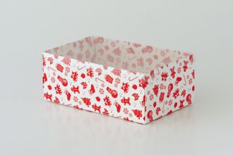 Коробка подарочная ВЫСОКАЯ 2П-В с Прозрачной крышкой (18*11* выс 7 см), Красно-Белый Новогодний