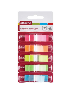 Клейкие закладки Attache пластиковые 5 цветов по 25 листов 12x45 мм в диспенсерах