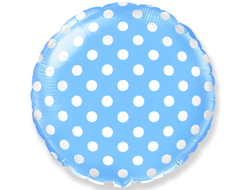 Фольгированный шар "Голубой круг в белый горошек"