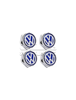 Декоративные болтики с синим логотипом Volkswagen Bora, металл, в наборе крепление, 4 шт