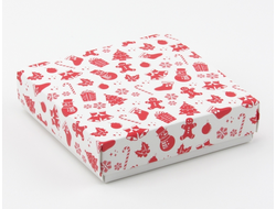 Коробка на 1 печенье со съемной крышкой БЕЗ Окна (11*11*3 см), Красно-белый новогодний