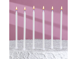 Свечи в торт МЕТАЛЛИК коктейльные ВЫСОКИЕ 13,5 см, 6 шт , СЕРЕБРЯНЫЕ