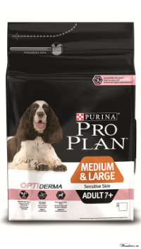 PRO PLAN Optiderma Medium & Large Adult 7+ Про План Эдалт корм для собак старше 7 лет средних и крупных пород с чувствительной кожей - лосось, рис, 3 кг