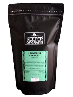 Кофе Keeper of Grains зерновой плантационный Колумбия Супремо, 0,5 кг