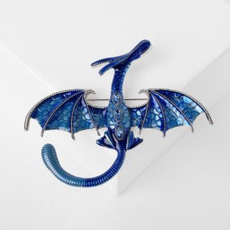 Брошь &quot;Дракон&quot; летящий, цвет синий в серебре  7,3 х 7,6 см