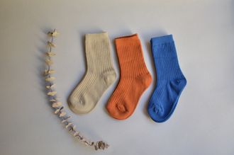 Комплект носочков (3 пары - бежевый, синий, терракота) 1-3 года