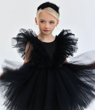 Черное детское платье с пышными крылышками "Фея" 104 размер прокат Уфа