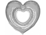 Шар (40&#039;&#039;/102 см) Фигура, Сердце в сердце, Серебро, 1 шт.