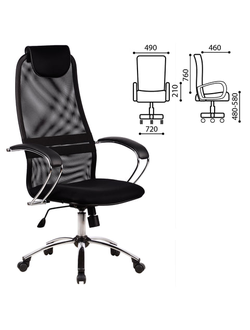 Кресло офисное МЕТТА "BK-8CH", ткань-сетка, хром, черное