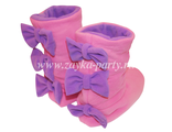 Сапожки розовые с тремя фиолетовыми бантиками