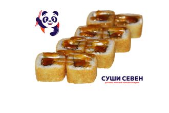 Горячий ролл с лососем, сыром,соусом Унаги и свежим огурцом.  240 гр