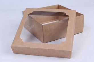 Коробка ПЛОТНАЯ из гофрированного картона с ОКНОМ 30*30*10, КРАФТ (крышка-дно)