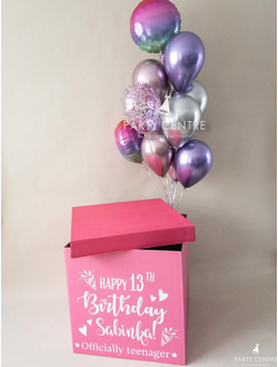 Коробка сюрприз в розовом цвете Happy birthday