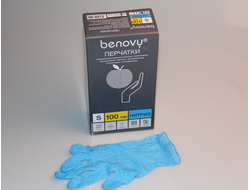 Перчатки одноразовые нитрил размер S голубые 100пар/уп,  Benovy