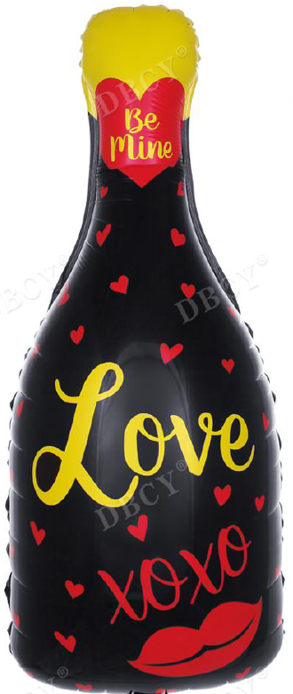 Шар (33&#039;&#039;/84 см) Фигура, Бутылка шампанского &quot;Love&quot;, Черный, 1 шт.