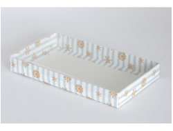Коробка на 5 печений с прозрачной крышкой (25*15*3 см), Снежинки с голубой полоской