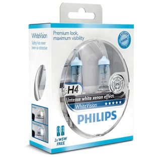 Лампа галогенная Philips H4 WhiteVision 4300K 12V 60/55W P43t-38 2шт.+2 шт. габаритные (W5W) в ПОДАРОК!!!