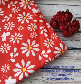 Ткань №299-3, размер 48х48см, хлопок. производство России, цвет красный, 40р/отрез