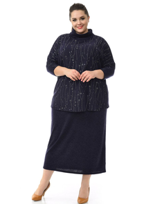 Длинная юбка БОЛЬШОГО размера из ангоры арт. 2128401 (Цвет темно-синий) Размеры 50-80